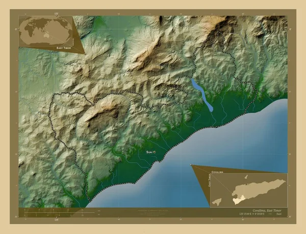Covalima Gemeinde Osttimor Farbige Übersichtskarte Mit Seen Und Flüssen Orte — Stockfoto