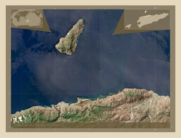 Dili Δήμος Ανατολικού Τιμόρ Υψηλής Ανάλυσης Δορυφορικός Χάρτης Γωνιακοί Χάρτες — Φωτογραφία Αρχείου