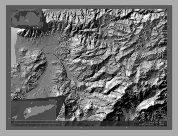 Эрмера Муниципалитет Восточного Тимора Карта Рельефа Билевела Озерами Реками Места — стоковое фото