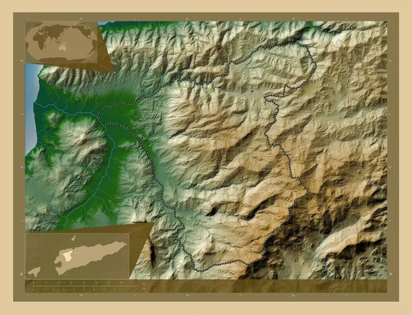 Ermera Östtimors Kommun Färgade Höjd Karta Med Sjöar Och Floder — Stockfoto