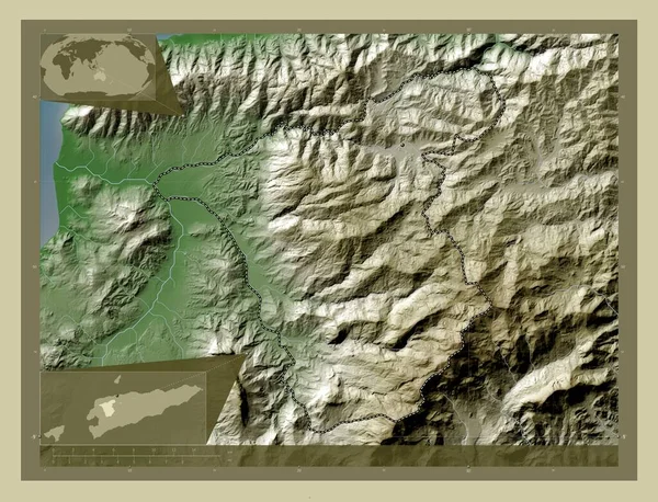 Ermera Obec Východní Timor Zdvihová Mapa Zbarvená Stylu Wiki Jezery — Stock fotografie