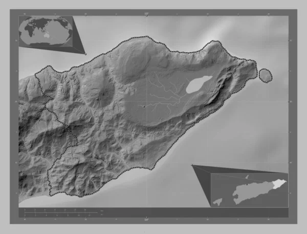 Lautem Östtimors Kommun Grayscale Höjdkarta Med Sjöar Och Floder Hjälpkartor — Stockfoto