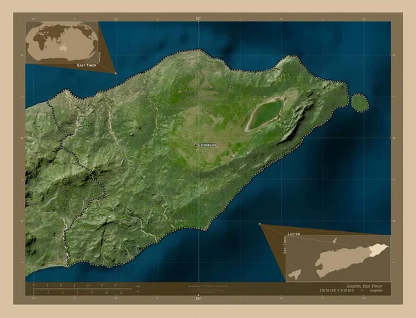 Lautem Município Timor Leste Mapa Satélite Baixa Resolução Locais Nomes — Fotografia de Stock