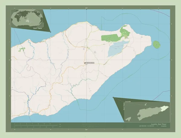 Lautem Kelet Timor Önkormányzata Nyílt Utcai Térkép Régió Nagyvárosainak Elhelyezkedése — Stock Fotó