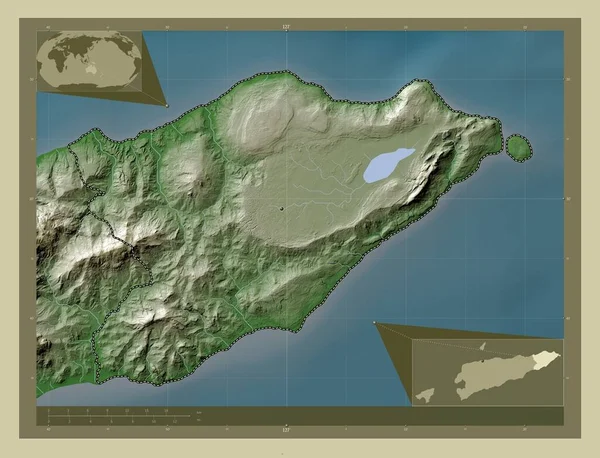 Lautem Doğu Timor Belediyesi Yükseklik Haritası Göller Nehirlerle Wiki Tarzında — Stok fotoğraf