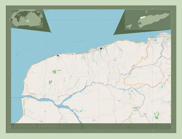 利基卡 东帝汶市 开放街道地图 该区域主要城市的所在地点 角辅助位置图 — 图库照片