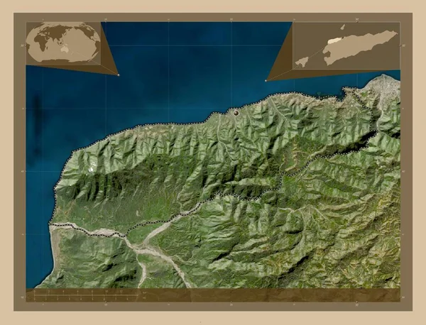 Liquica Δήμος Του Ανατολικού Τιμόρ Δορυφορικός Χάρτης Χαμηλής Ανάλυσης Γωνιακοί — Φωτογραφία Αρχείου
