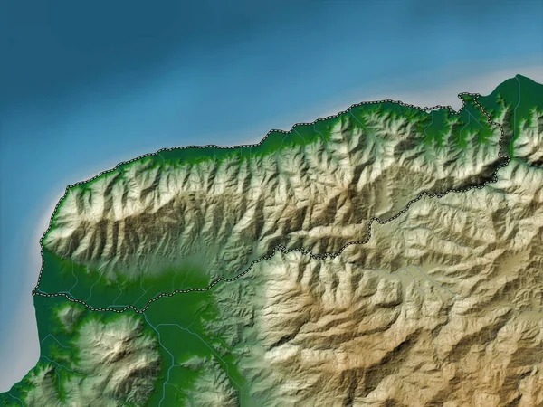 Liquica Comune Timor Est Mappa Elevazione Colorata Con Laghi Fiumi — Foto Stock
