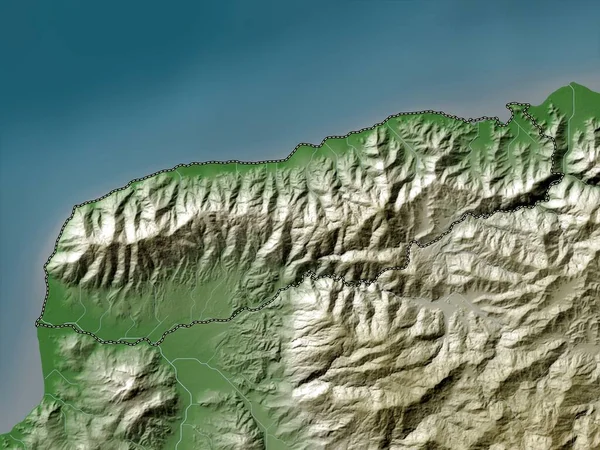 Liquica Östtimors Kommun Höjd Karta Färgad Wiki Stil Med Sjöar — Stockfoto