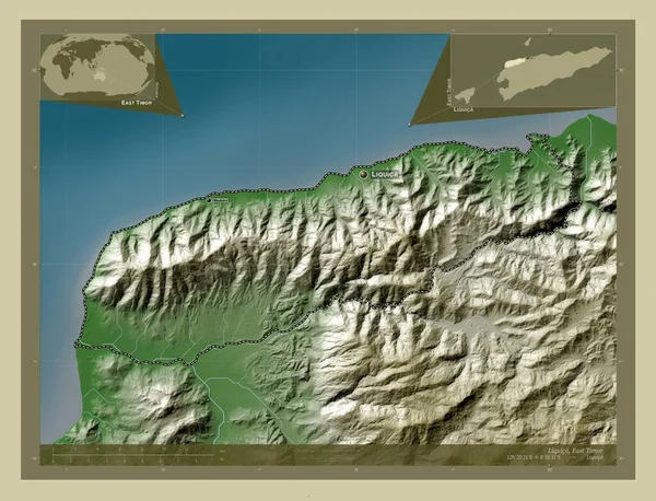 Liquica Kelet Timor Önkormányzata Magassági Térkép Színes Wiki Stílusban Tavak — Stock Fotó