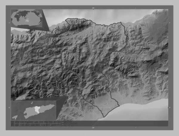 Manatuto Municipality East Timor Grayscale Elevation Map Lakes Rivers Corner — Stock Photo, Image