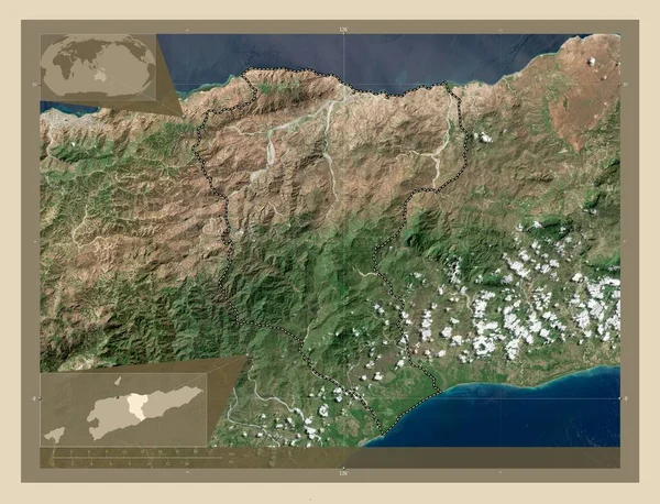 Manatuto Municipality East Timor 高分辨率卫星地图 角辅助位置图 — 图库照片