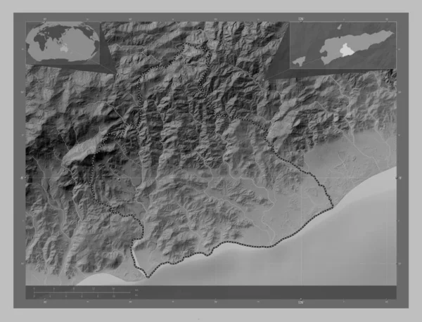 Manufahi Municipio Timor Oriental Mapa Elevación Escala Grises Con Lagos — Foto de Stock