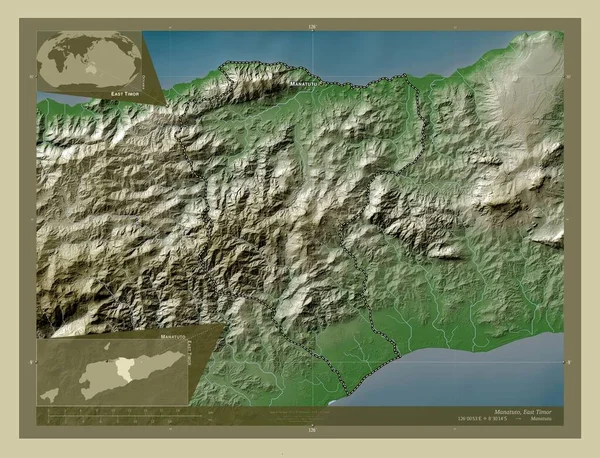 Manatuto Comune Timor Est Mappa Elevazione Colorata Stile Wiki Con — Foto Stock
