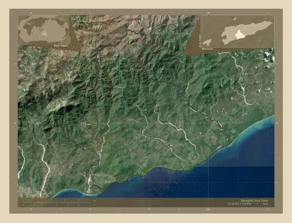 Мануфахи Муниципалитет Восточного Тимора Спутниковая Карта Высокого Разрешения Места Названия — стоковое фото