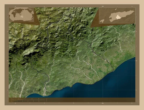 東チモールの自治体 マヌファヒ 低解像度衛星地図 コーナー補助位置図 — ストック写真
