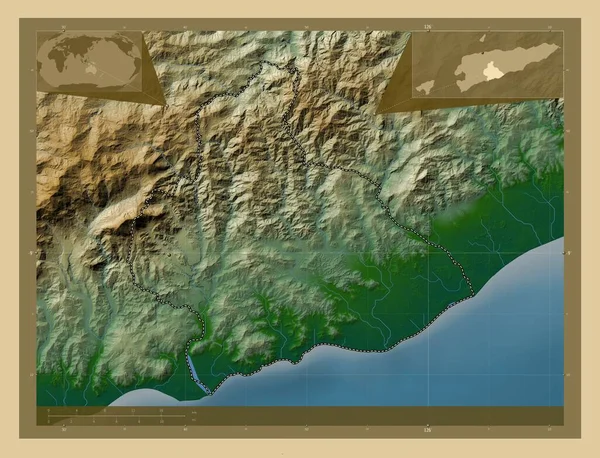 Manufahi Δήμος Ανατολικού Τιμόρ Χρωματιστός Υψομετρικός Χάρτης Λίμνες Και Ποτάμια — Φωτογραφία Αρχείου