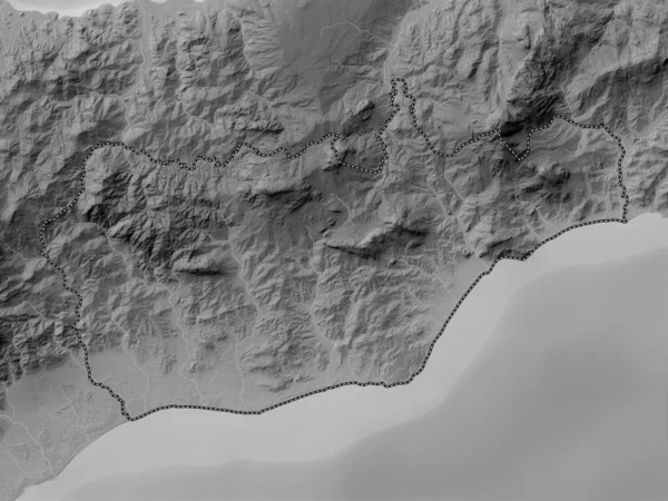 Viqueque Municipality East Timor Grayscale Elevation Map Lakes Rivers — Stock Photo, Image