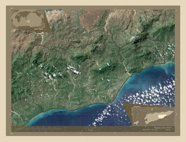 Viqueque Município Timor Leste Mapa Satélite Alta Resolução Locais Nomes — Fotografia de Stock