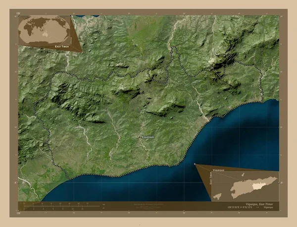 Viqueque Comune Timor Est Mappa Satellitare Bassa Risoluzione Località Nomi — Foto Stock