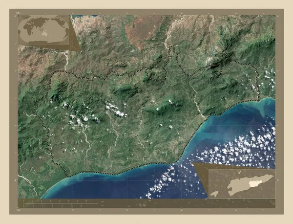 ヴィキー 東チモールの自治体 高解像度衛星地図 コーナー補助位置図 — ストック写真