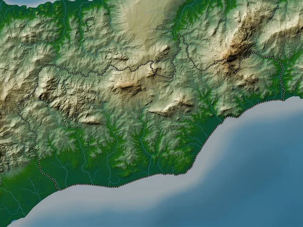 Viqueque Gmina Timoru Wschodniego Kolorowa Mapa Wzniesień Jeziorami Rzekami — Zdjęcie stockowe