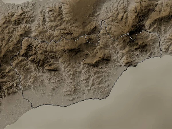 Viqueque Δήμος Ανατολικού Τιμόρ Υψόμετρο Χάρτη Χρωματισμένο Τόνους Σέπια Λίμνες — Φωτογραφία Αρχείου