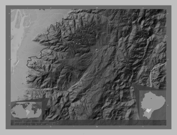 Azuay Provinz Ecuador Graustufen Höhenkarte Mit Seen Und Flüssen Standorte — Stockfoto
