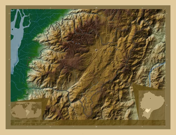 Azuay Province Ecuador Colored Elevation Map Lakes Rivers Locations Major — Stock Photo, Image