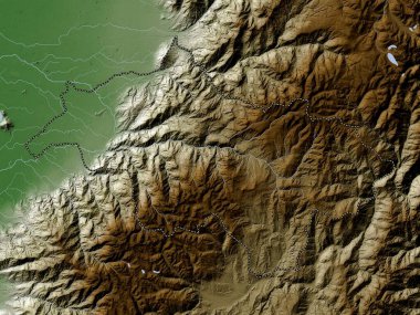 Canar, Ekvador vilayeti. Yükseklik haritası göller ve nehirlerle wiki stilinde renklendirilmiştir