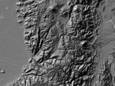 Chimborazo, Ekvador vilayeti. Gölleri ve nehirleri olan çift seviyeli yükseklik haritası