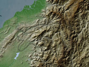 Loja, Ekvador vilayeti. Yükseklik haritası göller ve nehirlerle wiki stilinde renklendirilmiştir