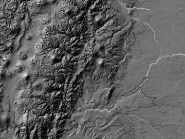 Napo, Ekvador vilayeti. Gölleri ve nehirleri olan çift seviyeli yükseklik haritası