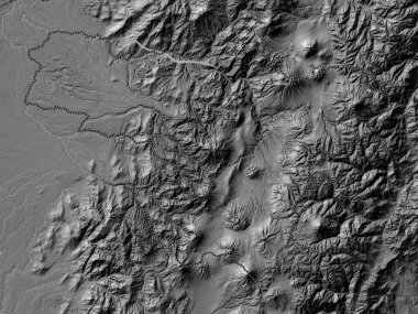 Pichincha, Ekvador vilayeti. Gölleri ve nehirleri olan çift seviyeli yükseklik haritası