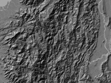 Zamora Chinchipe, Ekvador vilayeti. Gölleri ve nehirleri olan çift seviyeli yükseklik haritası