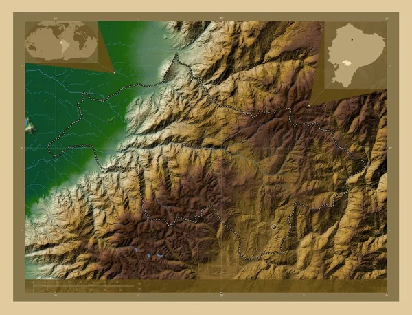 Канар Провинция Эквадор Цветная Карта Высоты Озерами Реками Вспомогательные Карты — стоковое фото