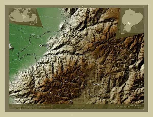 Канар Провинция Эквадор Карта Высоты Окрашенная Вики Стиле Озерами Реками — стоковое фото