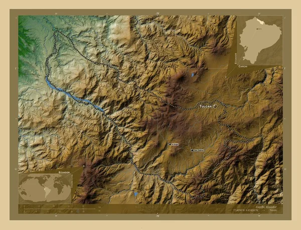 Carchi Provincie Ekvádor Barevná Mapa Jezery Řekami Umístění Názvy Velkých — Stock fotografie