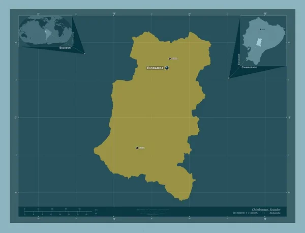 エクアドルのチンボラソ州 しっかりした色の形 地域の主要都市の位置と名前 コーナー補助位置図 — ストック写真