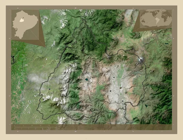 厄瓜多尔省Cotopaxi 高分辨率卫星地图 该区域主要城市的所在地点 角辅助位置图 — 图库照片