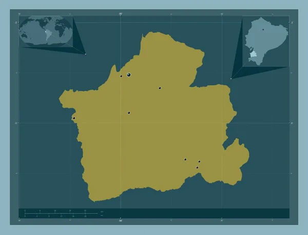 厄瓜多尔El Oro省 固体的颜色形状 该区域主要城市的所在地点 角辅助位置图 — 图库照片