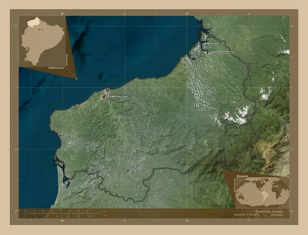 Esmeraldas Επαρχία Του Ισημερινού Δορυφορικός Χάρτης Χαμηλής Ανάλυσης Τοποθεσίες Και — Φωτογραφία Αρχείου
