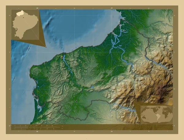 Эсмеральда Провинция Эквадор Цветная Карта Высоты Озерами Реками Места Расположения — стоковое фото