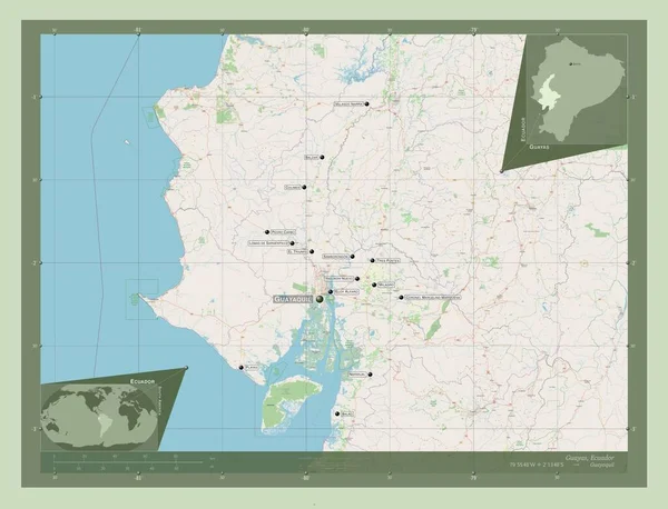 Guayas Provincie Ecuador Open Plattegrond Locaties Namen Van Grote Steden — Stockfoto