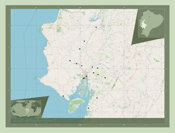Guayas Provincie Ecuador Open Plattegrond Locaties Van Grote Steden Van — Stockfoto
