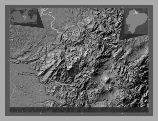 Imbabura Prowincja Ekwador Dwupoziomowa Mapa Jeziorami Rzekami Lokalizacje Dużych Miast — Zdjęcie stockowe
