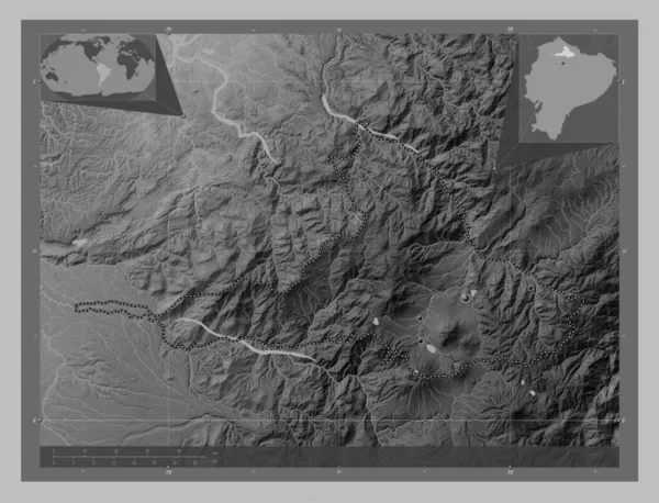 Имбабура Провинция Эквадор Карта Высот Оттенках Серого Озерами Реками Места — стоковое фото