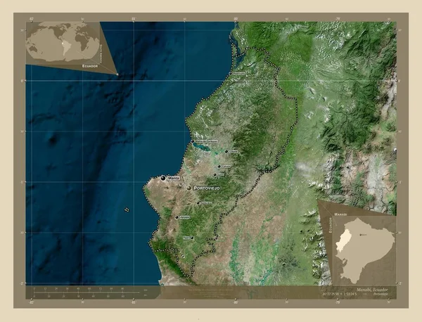 Manabi Provinz Ecuador Hochauflösende Satellitenkarte Orte Und Namen Der Wichtigsten — Stockfoto