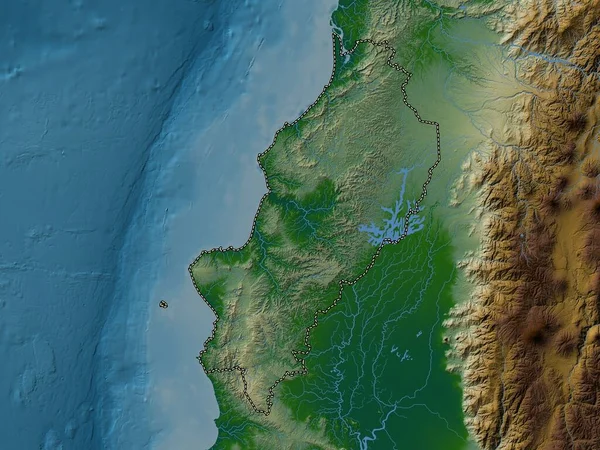 Manabi Province Ecuador Colored Elevation Map Lakes Rivers — Stock Photo, Image