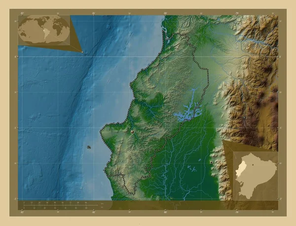 Манаби Провинция Эквадор Цветная Карта Высоты Озерами Реками Вспомогательные Карты — стоковое фото